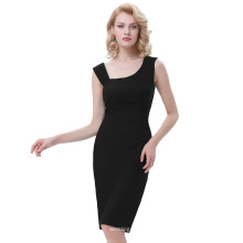 Belle Poque Retro Vintage Slim Fit sin mangas Hips-Wrapped negro negocios Bodycon lápiz vestido BP000302-1